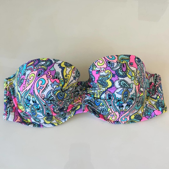 Victoria's Secret Other - Victoria's Secret Bikini Top Women's 34D Blue Pink Neon Floral Paisley Strapless